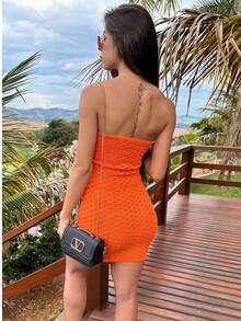 Modal Knit Dress Summer New Year's Eve Knit Work Tie Carnival - trái cam - Xem 2