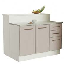 Kitchen Island With Madesa Agata 120 Countertop And Counter In White And Cream - White and Cream - View 2