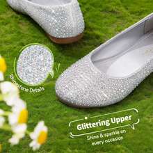Girls Dress Shoes Slip On Ballerina Flats For Wedding/Party - Grey - View 5
