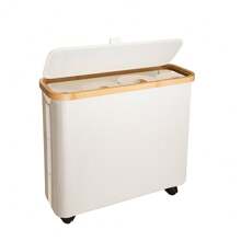 Portarrollos de papel higiénico de bambú - Organizador de baño elegante con cesta de almacenamiento, dispensador de pañuelos multifuncional para el hogar y la oficina, decoración de baño del hogar, decoración de otoño, regreso a la escuela