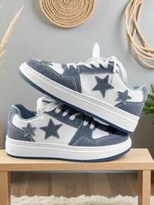 New Casual Shoes Thick Sole Breathable Canvas Shoes Retro Low-Top Shoes Star Skate Shoes Unisex Versatile Skateboarding Shoes Outdoor Sports Shoes - Blue - View 3