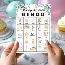 Set de 33 piezas Juego de Bingo para Baby Shower, para 24 jugadores, Juego de Baby Shower Neutro de Revelación de Género, Tarjetas de Bingo para Baby Shower Bautizo Rellenas con Eucalipto, Juego de Baby Shower Verdura, Actividad de Regalo de Baby Shower - Ver 4