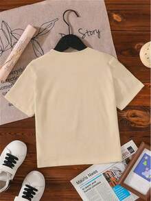 Girls Capybara Print Round Neck Short Sleeve T-Shirt, Children Casual Tops - Apricot - View 2