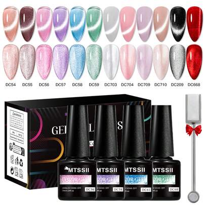 MEET ACROSS 13 قطعة مجموعة جل عيون القطة المغناطيسية الجيلي 7 مل، لوازم أظافر مغناطيسية صيفية، تصميم أظافر زائفة بلمعان عيون القطط، جل أظافر، أظافر أكريليك كاملة الغطاء - شامل عصا مغناطيسية