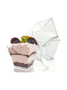 12/25/50/100 pièces Coupes à dessert en plastique transparent, petites coupes carrées en plastique transparent pour gelée, convient pour les fêtes, les mousses, les crèmes-desserts, les desserts, les mini-gâteaux glacés (réutilisables)