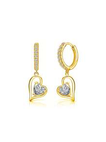 Boucles d'oreilles en argent pur hypoallergéniques en forme de cœur avec zircone cubique et diamant, à la mode et délicates, idéales comme cadeau d'anniversaire