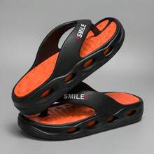 Chanclas para hombre con estampado tropical, sandalias casuales con diseño de letras para usar en la playa, al ir y venir del trabajo, en casa, en verano - Negro - Ver 9