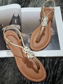 Women's Caramel Flat Sandal With Adjustable Embellishment - Vàng - Xem 2