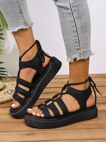 Sandalias minimalistas para mujer, suela gruesa, abierta de dedo, para playa y vacaciones, estilo casual, cómodas, con cierre tipo slip-on, sandalias planas de moda