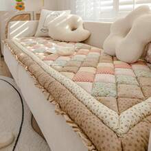 Local Delivery-Boho Handmade Patchwork Sofa Cover Floral Print Floor Mat Area Rugs Non Slip Soft Sofa Slipcover (Coffee,24"X63"),Cotton Quilted Thick Dog Couch Cover For Sofa - Coffee - View 3