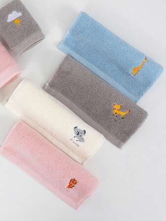 1/4 st minihanddukar, rektangulära, söta tecknade tiger-, giraff-, koala-djurbroderimönster, absorberande mjuka, snabbtorkande, lämpliga för badrum, kök, helgdagar, resor, skola, unisex, skola, tillbaka till skolan, resor, researtiklar, heminredning, handduk, hudvård