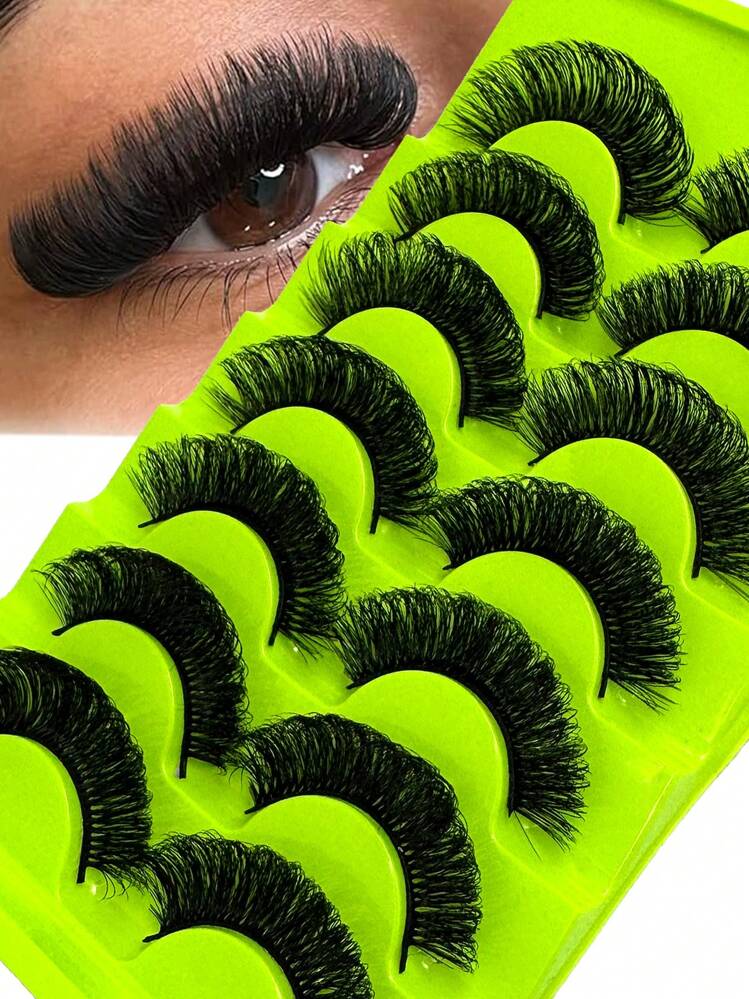 7 Pairs Of Classic Russian Volume Eyelash Extensions, Cat Eye Style, Made Of Mink Hair Material, Natural Appearance D Curl Fluffy False Eyelashes, Natural Dense Fluffy Curl False Eyelashes, 8D Curl Dramatic Eyelashes, Long-Lasting And Thick False Eyelash Strips That Lengthen And Volumize The Eyes, Reusable Strip Lashes, Lashes, Eyelashes, Fake Lashes
