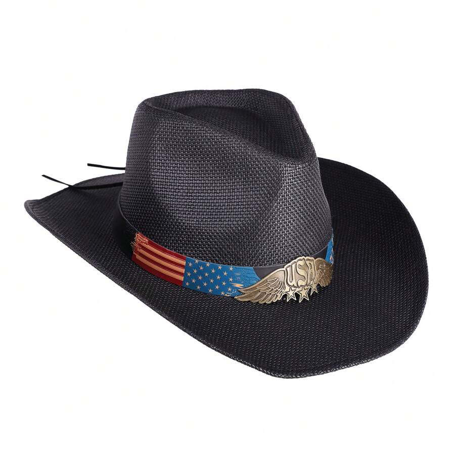 New Western Style Classic Cowboy Straw Hat  Men's Women's Straw Cowboy Hat Cowgirl Woven Sun Hat Western Cowboy Hat Two Decorative Bands - Black - View 1