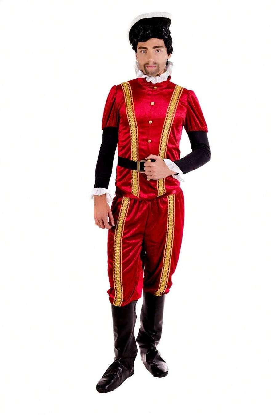 Morph Costumes Tudor Men's Costume - Historical Fancy Dress Outfit With Red Tunic, Neck Ruff, Hat & Accessories For Medieval Themed Events - Red - View 1