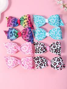 2pcs/8pcs Cute Leopard Print Bow Hair Clips & Barrettes, Suitable For Daily Outdoor, Travel, Party - Multicolor - View 2