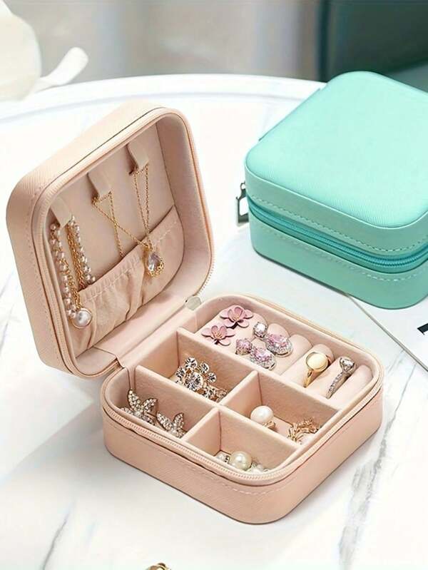Portable Jewelry Box Women's Small Jewelry Box Simple Home Jewelry Storage Box Travel Storage Box Exquisite Mini Earring Storage Box Travel Jewelry Zipper Box For Earrings, Rings, Necklaces, Bracelets Portable Makeup Bag Cute Makeup Bag Back To School Essential Unforgettable Holiday Gift Bridesmaid Gift And Travel Essentials Double Layer Portable Mini Display Storage Halloween Christmas Girl Essential Birthday Gift Anniversary Gift
