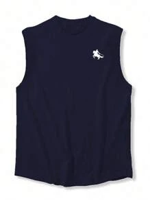 Maglietta canotta casual da uomo con vestibilità ampia e stampa, design creativo di cavaliere a cavallo, tessuto confortevole e traspirante, adatto per uso quotidiano, primavera/estate