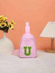 1 bolso de hombro juvenil y riñonera, con un patrón de letras de diferentes colores de la A a la Z en la riñonera, letras coloridas llenas de destellos, material de nailon con correa de hombro ajustable, para viajes de temporada y al aire libre, cierre de cremallera de metal para proteger los artículos