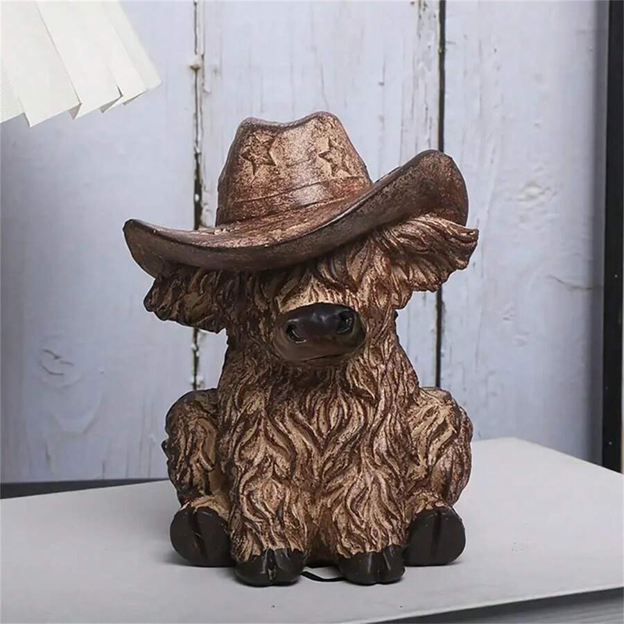 Artificial Highland Cow Statue Sculpture Decor For Home, Car, Office, Bookshelf, TV Stand Decoration