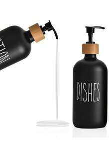 2 Black And White Frosted Dispensers, Glass Packaging Empty Bottles With 1 Tray, Detergent Container For Bathroom, Refillable Empty Bottles For Shampoo, Shower Gel, Conditioner, Bathroom Accessories Bathroom Decor Summer Back To School