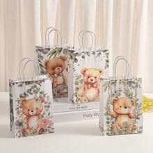 24/1 Set Forest Tiger, Bear, Lion, Leopard Animal Kraft Paper Gift Bags, Birthday Party Favor Bags With Handles