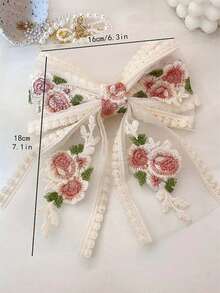 1 Embroidered Flower Ribbon, Large Bow Hair Clip, Spring Top Clip, Girl's Hair Accessory - Multicolor - View 4