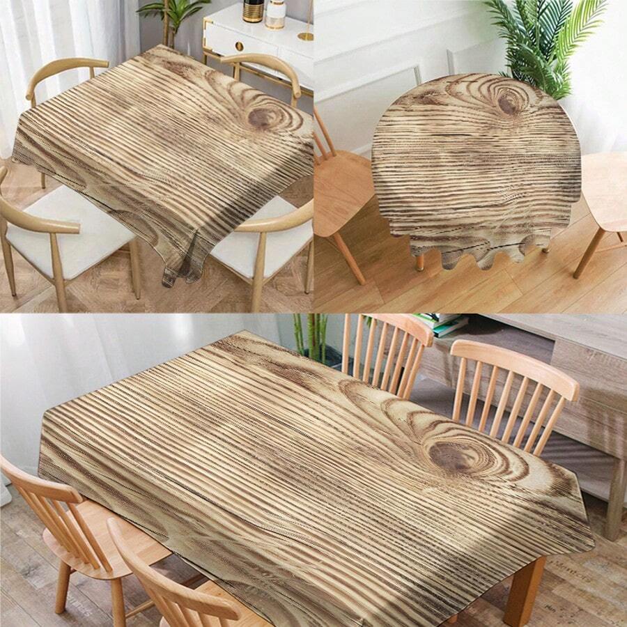 1 chiếc khăn trải bàn họa tiết vân gỗ hình học, in phong cách trang trại, khăn trải bàn hình chữ nhật/tròn bằng polyester hiện đại chống thấm nước, in kỹ thuật số thích hợp cho phòng khách, bàn ăn ngoài trời, bàn tròn nhỏ
