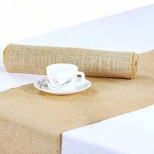 1pc 30 X 275cm Thick Linen Burlap Table Runner, Khaki Color Farmhouse Style For Christmas, Valentine's Day, Thanksgiving, Vintage Wedding Decor, Engagement, Bridal Shower, Birthday Party, Anniversary, Dining Event, Farmhouse Decor, Family Gathering