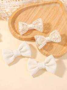 4pcs/Set Cute Bowknot Hair Clips, Holiday Party Hair Accessories For Girls - Apricot - View 4