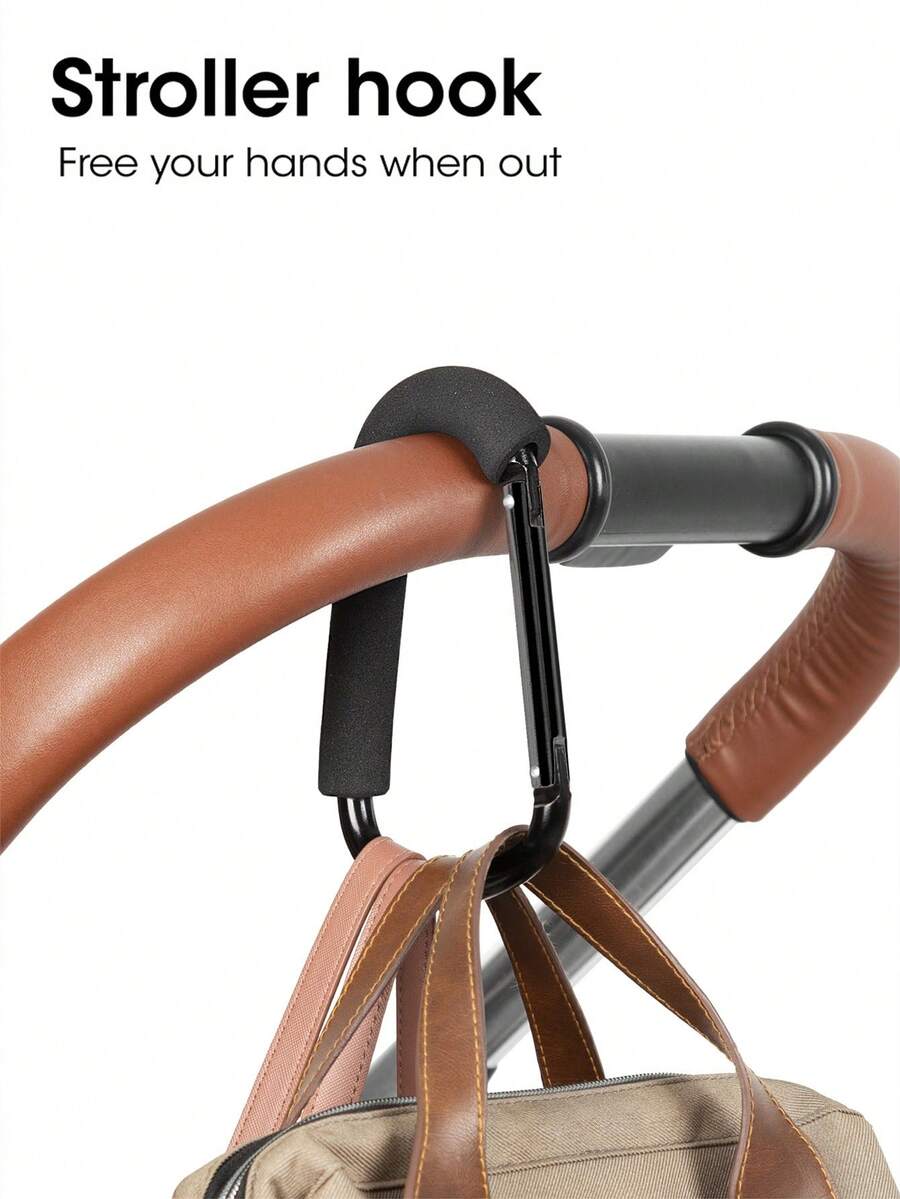 Gancho para carriola de bebé para colgar bolsas de pañales, clip para carriola de mamá y gancho organizador de accesorios para carriola - Negro - Ver 1