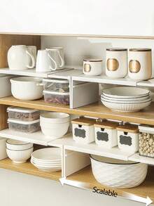 1pc Expandable Kitchen Storage Rack, Plastic Countertop Cabinet Organizer With Adjustable Shelves & Dividers For Spices And Cookware, No Assembly Required, Tiered Shelves, Utensil Rack - Multicolor - View 5