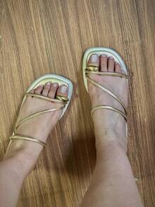 Women's Padded Flip Flops With Pink Toe Elegant Cloud Women's Flat Shoes Outdoor Home Summer - 金色 - 查看 3