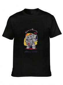 Camiseta de manga corta de algodón puro con cuello redondo para hombre, con estampado DIY de una escena dramática de un rayo que atraviesa las nubes oscuras sobre una ciudad por la noche, Verano 2025