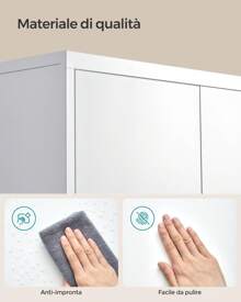 SONGMICS Armadio in Metallo, Armadietto Multiuso, con 5 Ripiani, Anta Doppia e Chiusura, Mobiletto per Strumenti, per Garage Ufficio Studio, Bianco Opaco