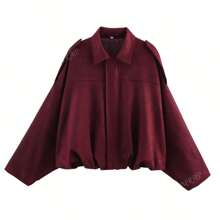 Giacca da donna casual di moda da strada con colletto alla coreana, manica lunga con chiusura lampo, vestibilità morbida e vintage