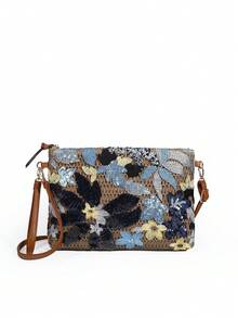 Summer Travel Must Have A Large-Capacity Straw-Woven Crossbody Bag, Ladies' Fashionable And Exquisite Sequined Embroidered Flower Clutch Bag, And The Bag Type Is Preferred, Which Is Suitable For Holidays, Parties, Beaches, Beaches, Gifts, Weddings, Colleges, Shopping, Dating, Holidays And Daily Life. (Pattern Position Clipping Is Random) - Multicolor - View 15