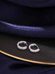 2pcs Classic Copper Hoop Earrings, Men's Round Simple Fashion Ear Clips - Silver - View 4