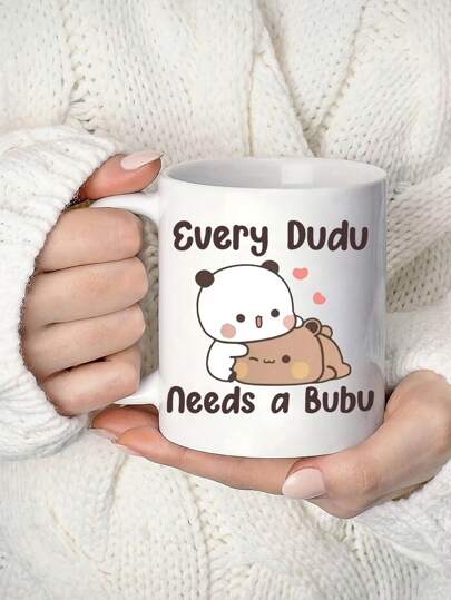 1pc 11oz Cute Ceramic Coffee Mug - Adorable Panda & Bear "Every Dudu Needs A Bubu" Design, Insulated Reusable Cup, Dishwasher Friendly, Multi-Functional For Coffee, Tea, Hot Chocolate, Valentine's Day Gift, Coffee Cup, Summer Juice Bottles,Travel Water Bottle,Camping, Sports Hydration Bottle,Mother's Day And Father's Day Gifts,Graduation Gift, Ideal For School, And Everyday Use,Suitable For Both Cold And Hot Drinks Back To School