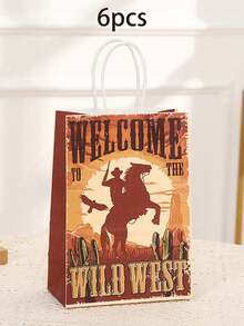 6 Packs Gift Packaging Bags Vintage Kraft Paper Bags Party Gift Bags Holiday Shopping Bags Summer Cooling,Beach,Travel - Multicolor - View 10