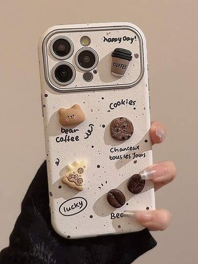 1pc Gucadi Splatter Paint 3D Coffee Bear Leather Phone Case Compatible With IPhone Apple 16/15/14/13/12/11 Series, Cute Cartoon Kawaii Big Window Shockproof Phone Protective Cover Waterproof Anti-Fall Scratch Resistant