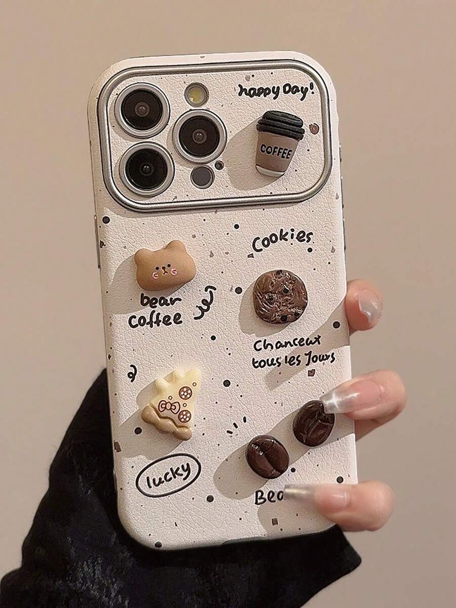 1pc Gucadi Splatter Paint 3D Coffee Bear Leather Phone Case Compatible With IPhone Apple 16/15/14/13/12/11 Series, Cute Cartoon Kawaii Big Window Shockproof Phone Protective Cover Waterproof Anti-Fall Scratch Resistant
