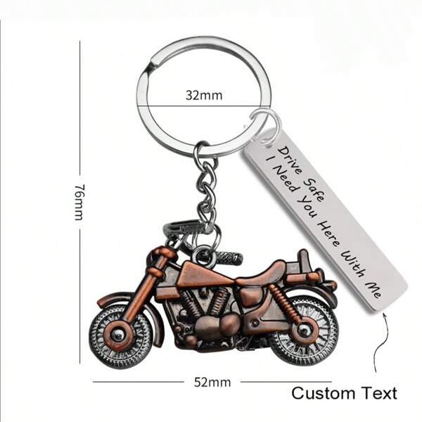 Portachiavi con pendente di modello di motocicletta personalizzato con incisione laser di testo/motivo, souvenir di club/competizione, piccolo regalo, "Guida sicura" portachiavi