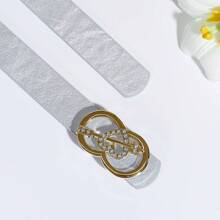 Elegant Zinc Alloy Buckle With Silver-White Color, Solid Color PU Leather Belt, Suitable For Various Occasions: Bohemian Casual, Cute Sexy Street, Party, Business, Fashion Versatile Outfit, Spring/Summer