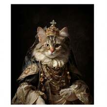 1 Pc Optional Frame Posters Wall Arts Animals Renaissance Royal Pet Portrait Photo Poster Funny Animal Wear Crown Canvas Painting Wall Art For Living Room Home Decor Mural ,Wall Art With Frame