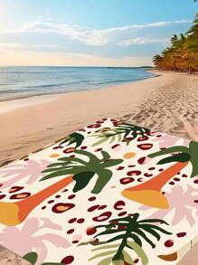 1pc Lightweight & Durable Waterproof Beach Mat With Palm Tree And Leopard Print Pattern, Suitable For Beach, Vacation, Outdoor Camping And Picnic
