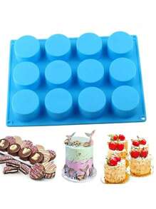 1pc Chocolate Cookies Silicone Mold, 12-Cavity Round Cylinder Silicone Mold For Cookies, Desserts, Jelly, Pudding, Candy, Cupcake And Cookie Baking