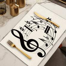 1/2/4/6/8 Pcs Digital Print Placemat, Music Note Pattern Printed Placemats For Table Decoration, Suitable For Daily Use, Festivals, Parties, Birthdays, Weddings, Dinners, Kitchen & Dining Room Decor