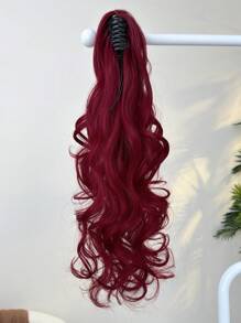 24 Inch Claw Ponytail Extension Hair Long Natural Wavy Wave Wine Red Color 24 Inch Add In Hair For Braids