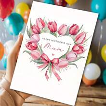 1 pièce, Carte pour la fête des mères avec motif floral (avec enveloppe). Fleurs entourées d'un motif en forme de cœur. Convient pour toute occasion, parfaite carte de vœux pour les mères le jour de la fête des mères (12 cm / 4,7 po x 17 cm / 6,7 po)