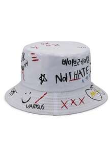 1pc Reversible Graffiti Print Bucket Hat, Sun Protection Outdoor Hat - A - View 12